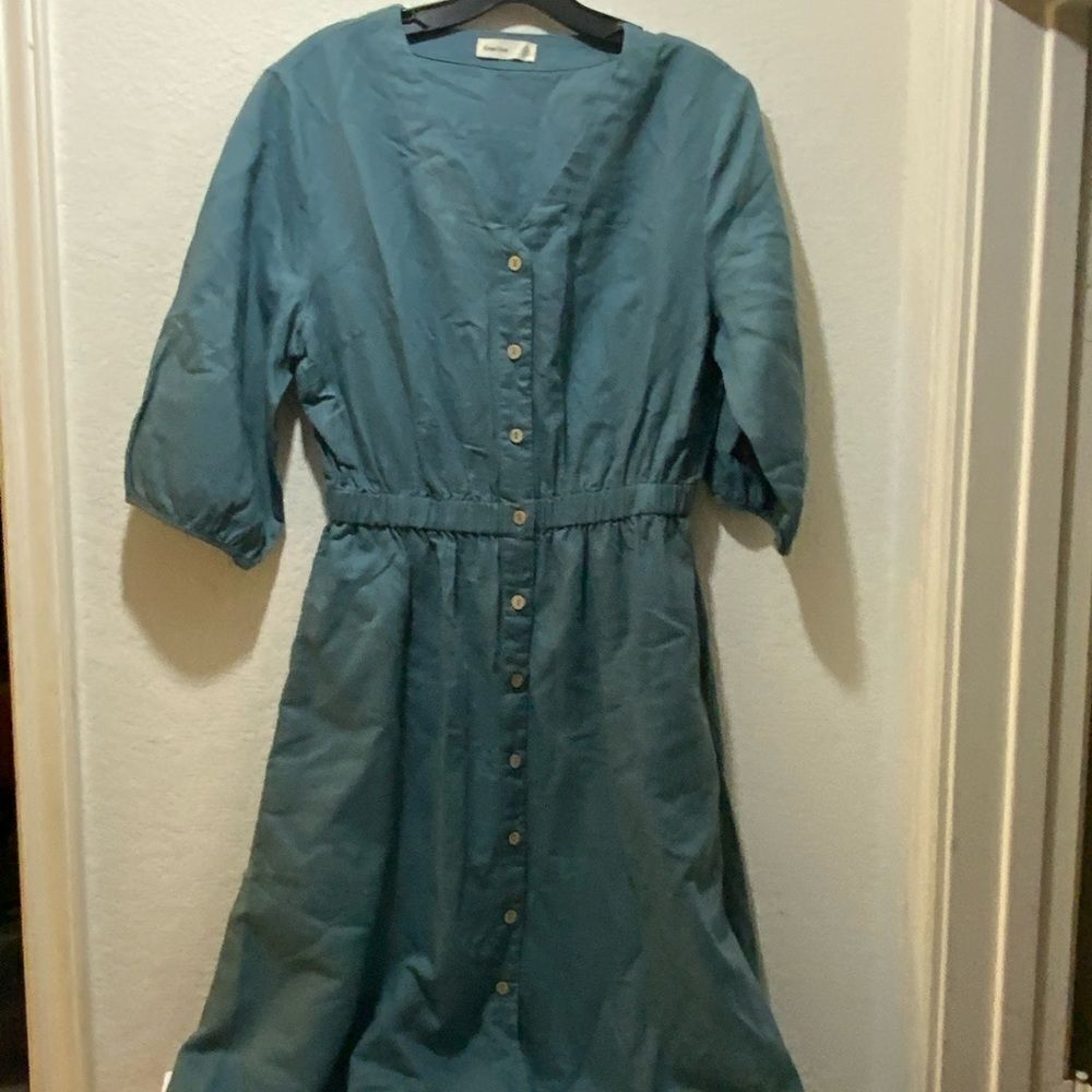 Grae Cove Cotton Linen Blend Short Sleeve Dress Pockets Prarie Cottage C…